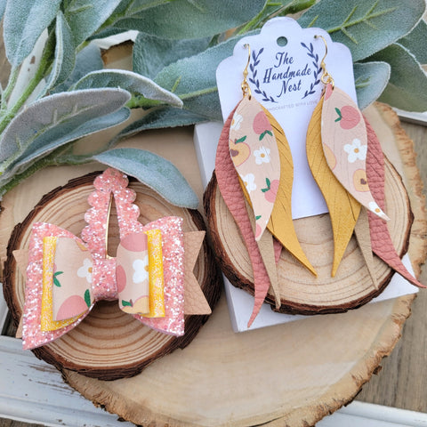 Peach Tea Earrings and Scalloped Bow Clip